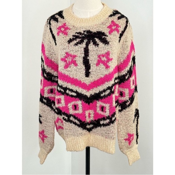 Le Superbe Bonfire Beach Palm Wool Sweater Pink Cream & Black Size Small NWT szS - Picture 3 of 9